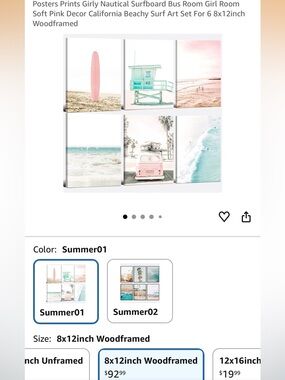 Beach Surf Wall Art Set - Pink & Aqua Coastal Prints (6-Pack)